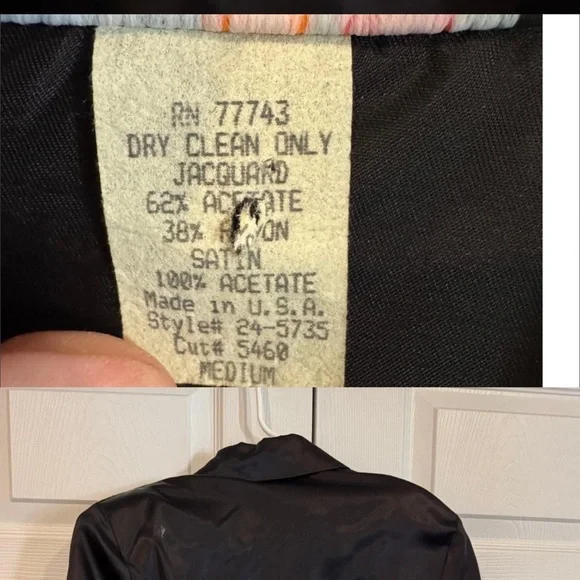 Vintage 90s Addiction Black Jacquard Satin Blazer Size Medium - Picture 15 of 16